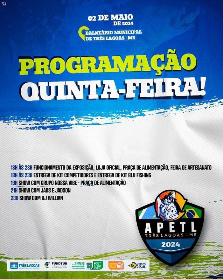Confira a agenda completa do 13º Torneio de Pesca Esportiva de Três Lagoas Confira a agenda completa do 13º Torneio de Pesca Esportiva de Três Lagoas