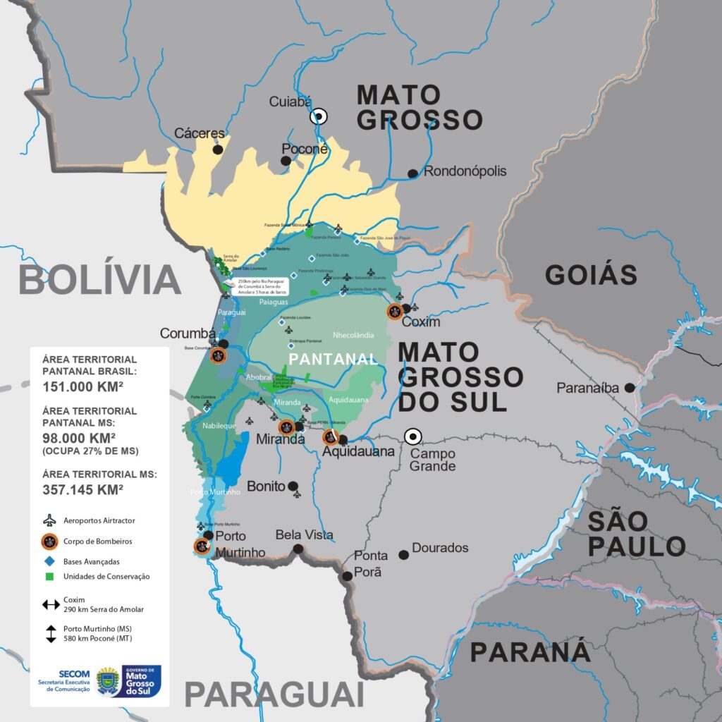 Maior que Portugal: mapa mostra imensidão do Pantanal em MS e desafios de logística no bioma Maior que Portugal: mapa mostra imensidão do Pantanal em MS e desafios de logística no bioma