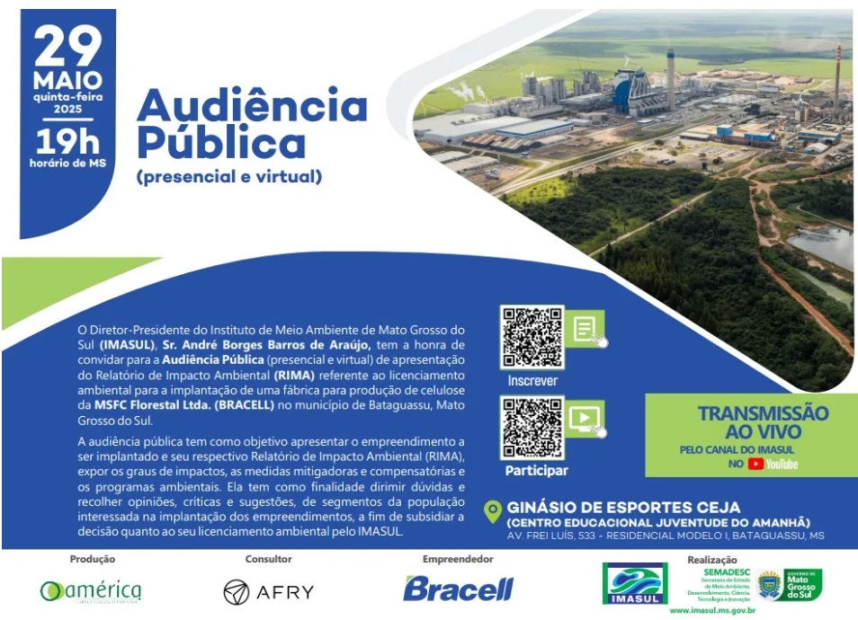 Você sabe a importância de participar da audiência pública que vai discutir os impactos da Bracell de Bataguassu? Você sabe a importância de participar da audiência pública que vai discutir os impactos da Bracell de Bataguassu?