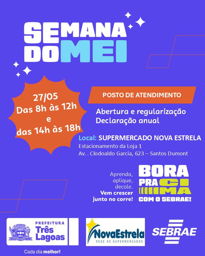 Semana do MEI oferece atendimento gratuito para empreendedores de Três Lagoas Semana do MEI oferece atendimento gratuito para empreendedores de Três Lagoas