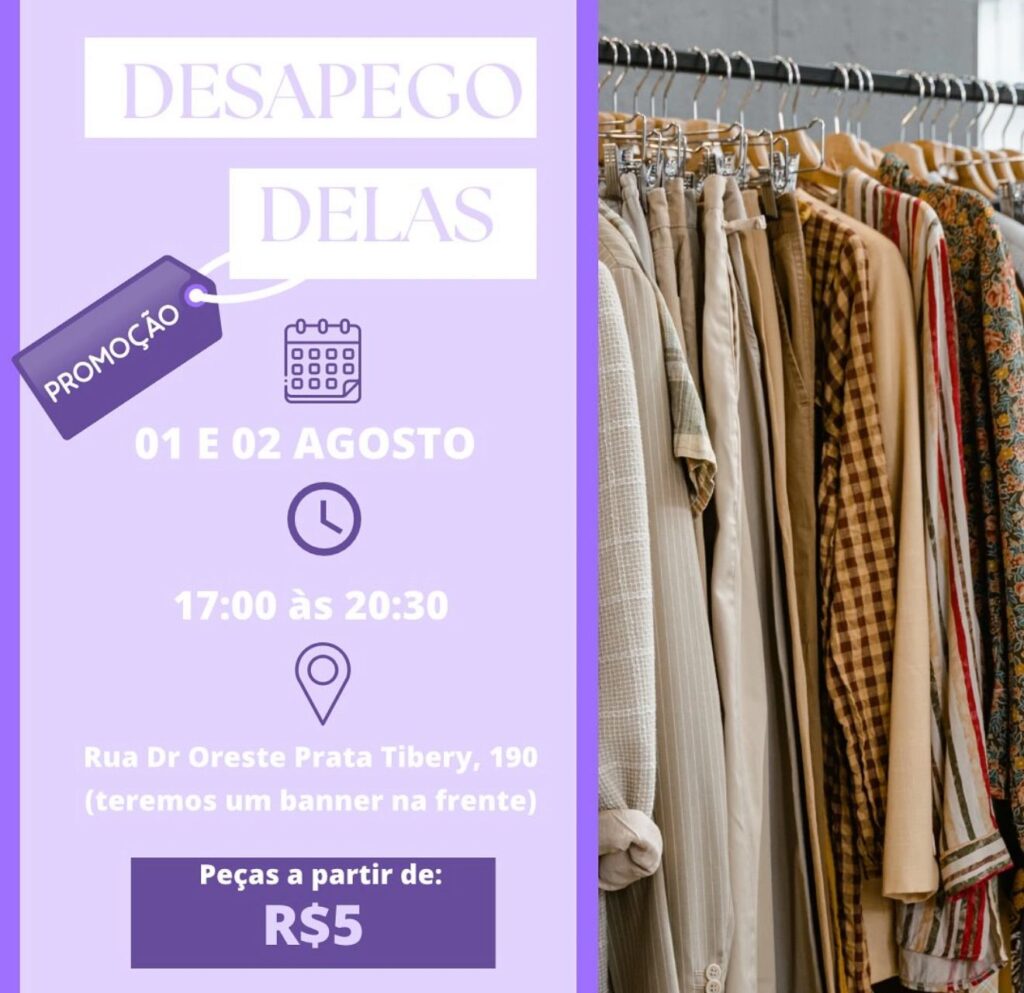 Brechó “Desapego Delas” tem edição especial dias 1º e 2 de agosto em Três Lagoas Brechó “Desapego Delas” tem edição especial dias 1º e 2 de agosto em Três Lagoas