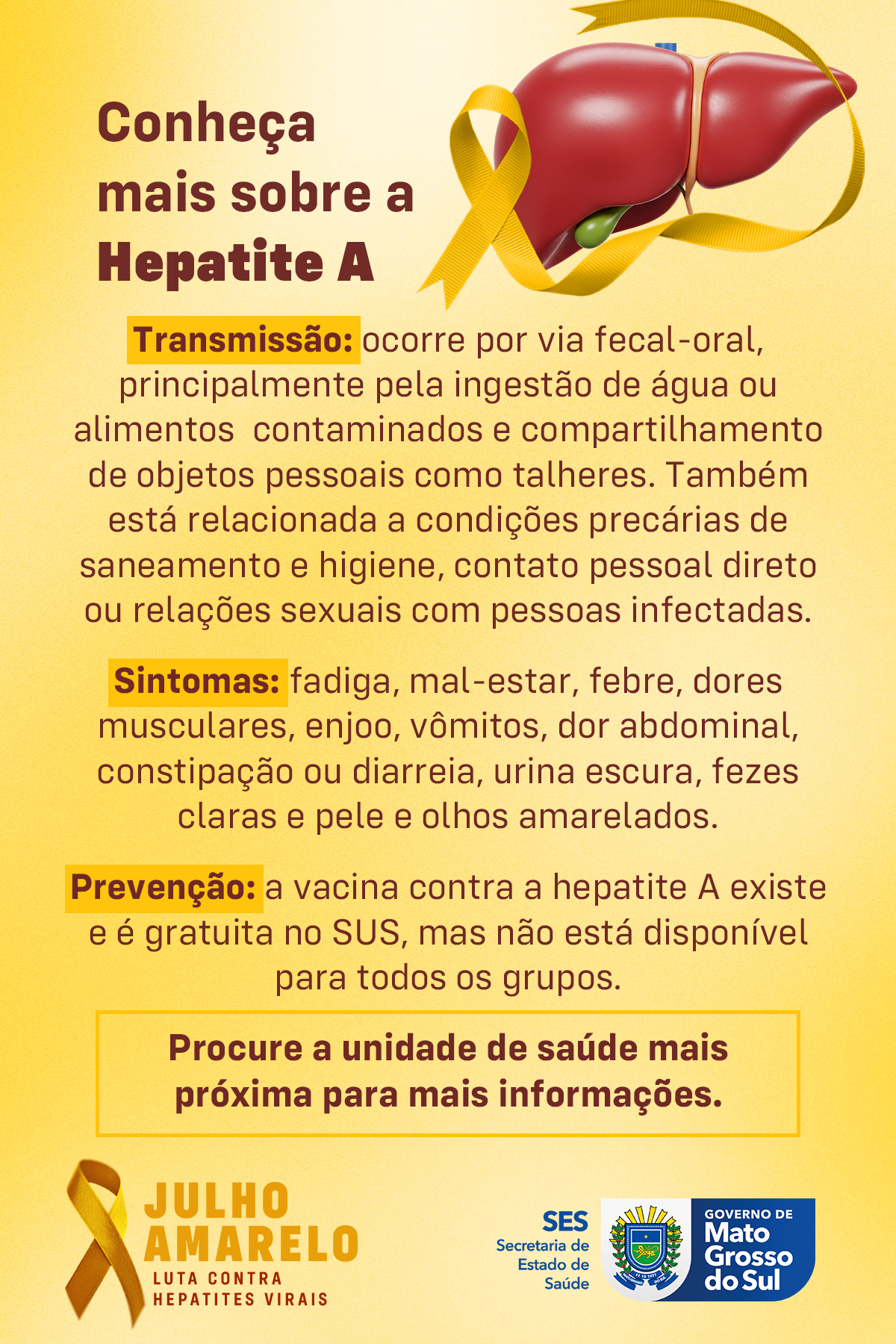 Julho Amarelo: Mato Grosso do Sul supera 355 mil testes e reforça combate às hepatites Julho Amarelo: Mato Grosso do Sul supera 355 mil testes e reforça combate às hepatites