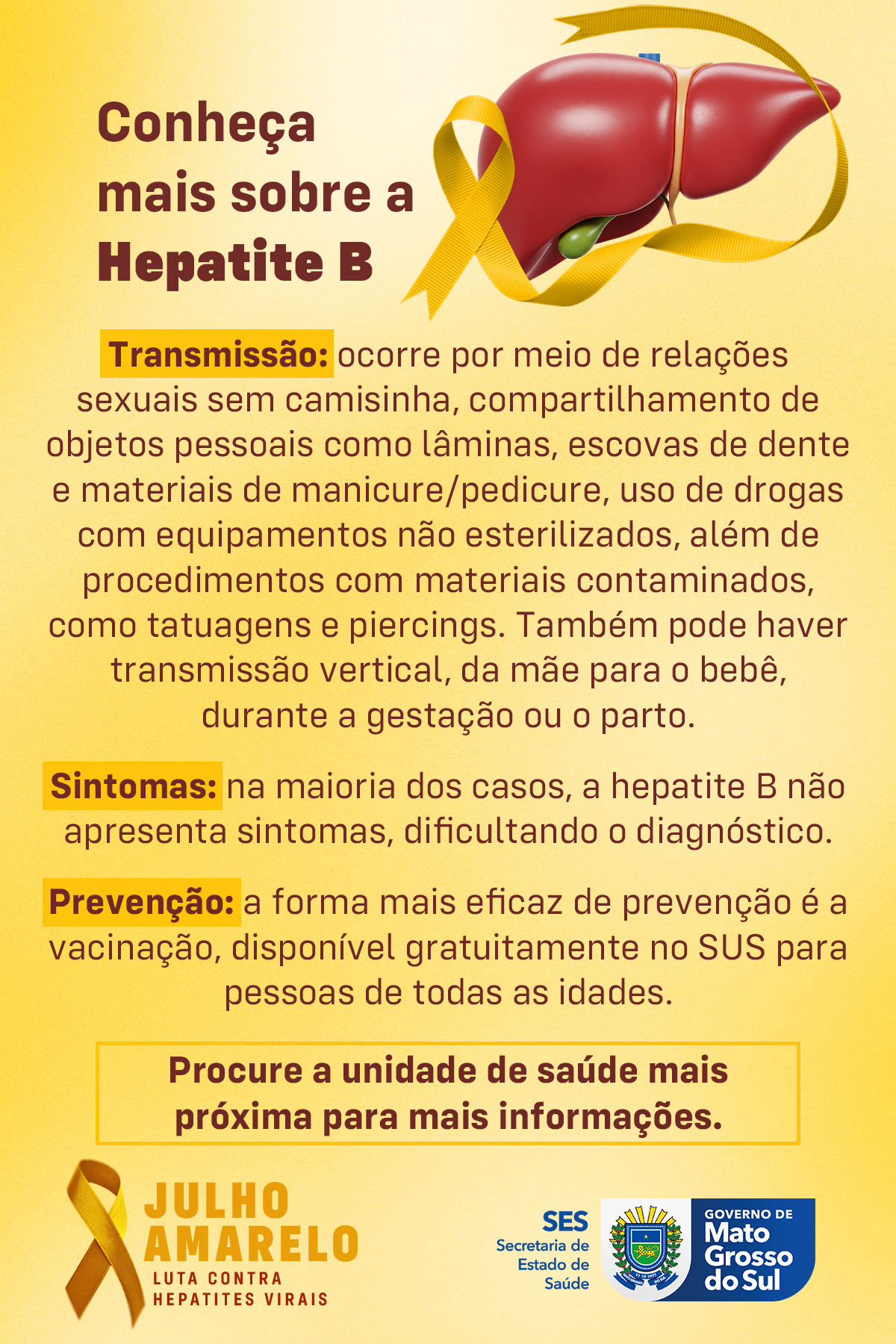 Julho Amarelo: Mato Grosso do Sul supera 355 mil testes e reforça combate às hepatites Julho Amarelo: Mato Grosso do Sul supera 355 mil testes e reforça combate às hepatites