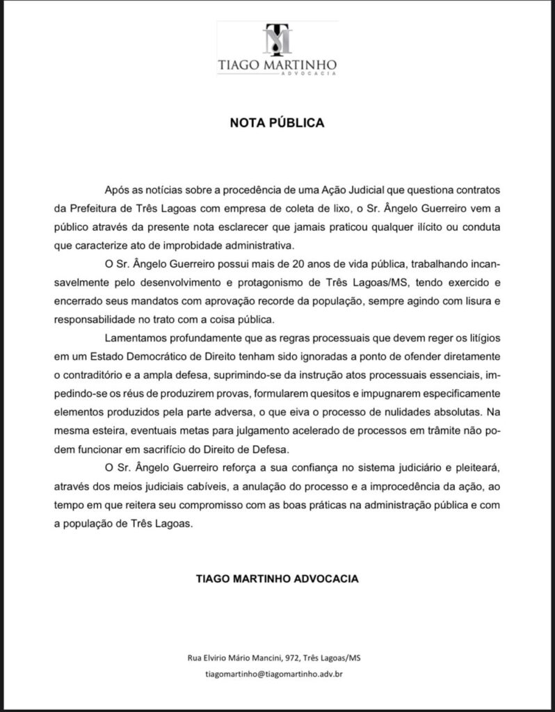 Ex-prefeito de Três Lagoas e empresário são condenados por improbidade e Guerreiro pode ficar inelegível Ex-prefeito de Três Lagoas e empresário são condenados por improbidade e Guerreiro pode ficar inelegível