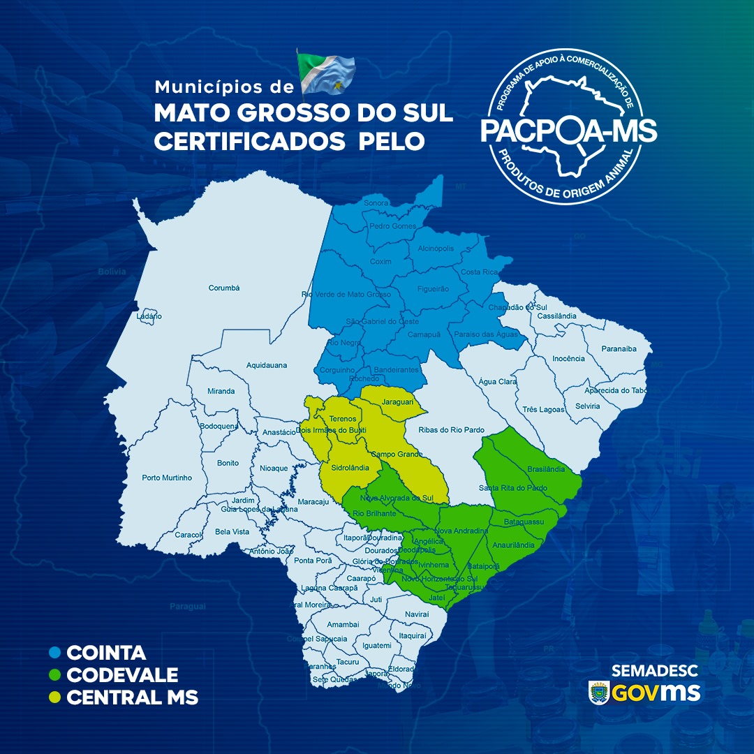 PACPOA-MS: Governo entrega primeiros certificados e amplia mercado para produtos de origem animal de 35 municípios PACPOA-MS: Governo entrega primeiros certificados e amplia mercado para produtos de origem animal de 35 municípios