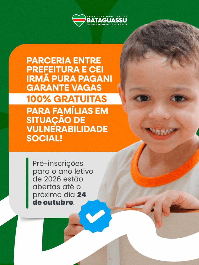 Parceria entre Prefeitura e CEI Irmã Pura Pagani garante vagas 100% gratuitas para famílias em situação de vulnerabilidade social Parceria entre Prefeitura e CEI Irmã Pura Pagani garante vagas 100% gratuitas para famílias em situação de vulnerabilidade social