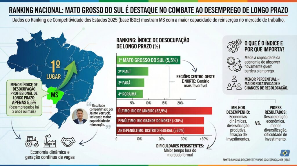 Ranking nacional aponta Mato Grosso do Sul como destaque no combate ao desemprego Ranking nacional aponta Mato Grosso do Sul como destaque no combate ao desemprego