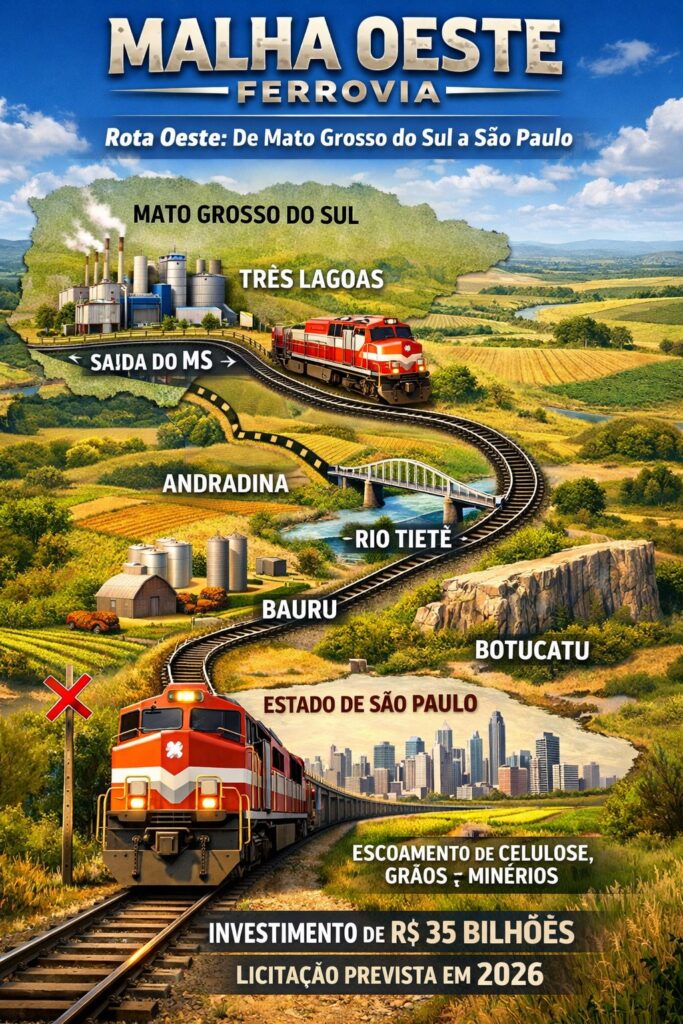 Com investimento de R$ 35 bilhões, ferrovia Malha Oeste passa por licitação no 1º semestre de 2026
