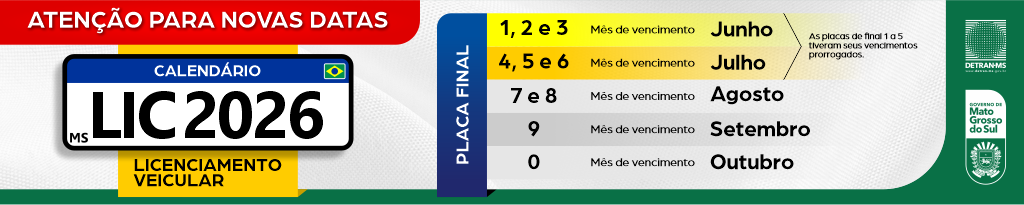 Detran-MS altera calendário de licenciamento 2026 para evitar transtornos aos cidadãos Detran-MS altera calendário de licenciamento 2026 para evitar transtornos aos cidadãos