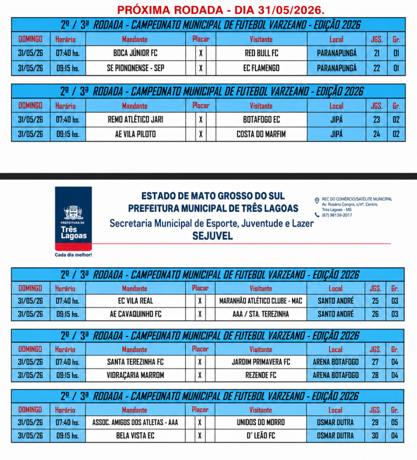 Campeonatos Varzeano e Amador agitam os campos de Três Lagoas neste fim de semana Campeonatos Varzeano e Amador agitam os campos de Três Lagoas neste fim de semana