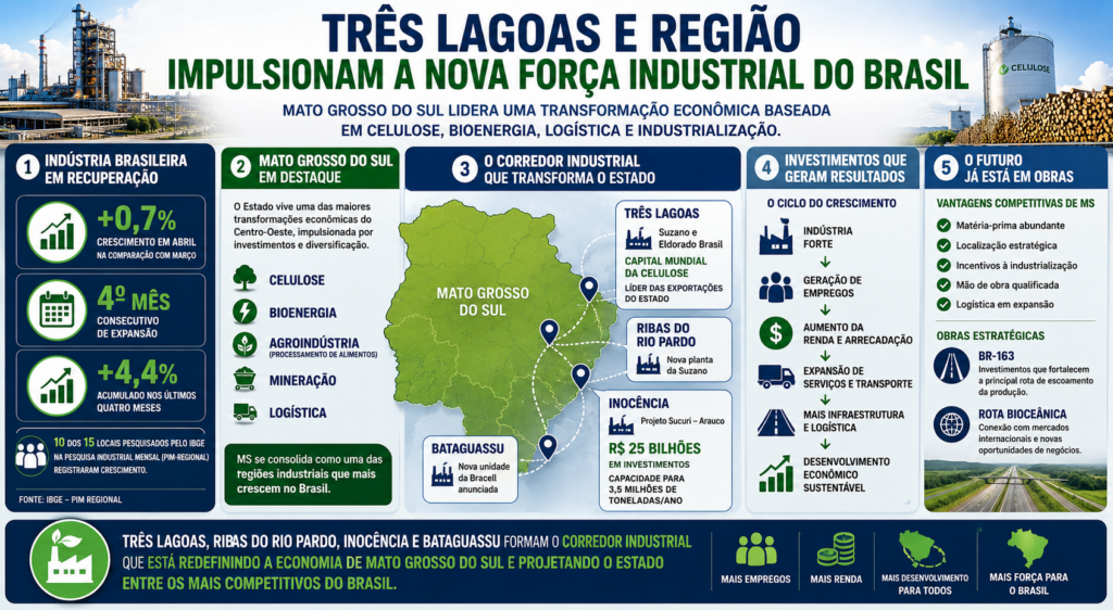 Três Lagoas e região viram motor da transformação industrial que cresce acima da média no Brasil Três Lagoas e região viram motor da transformação industrial que cresce acima da média no Brasil