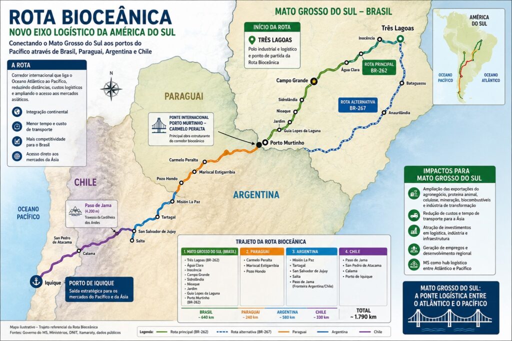 Rota Bioceânica pode transformar Mato Grosso do Sul em novo eixo logístico da América do Sul