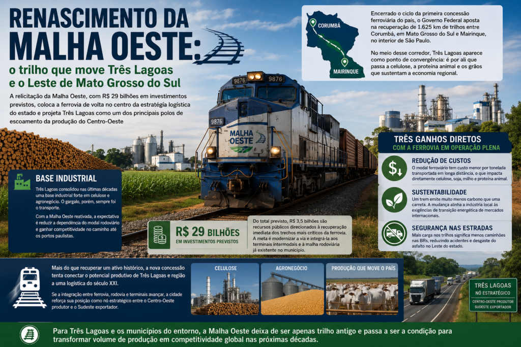 Renascimento da Malha Oeste: o trilho que move Três Lagoas e o Leste de Mato Grosso do Sul Renascimento da Malha Oeste: o trilho que move Três Lagoas e o Leste de Mato Grosso do Sul