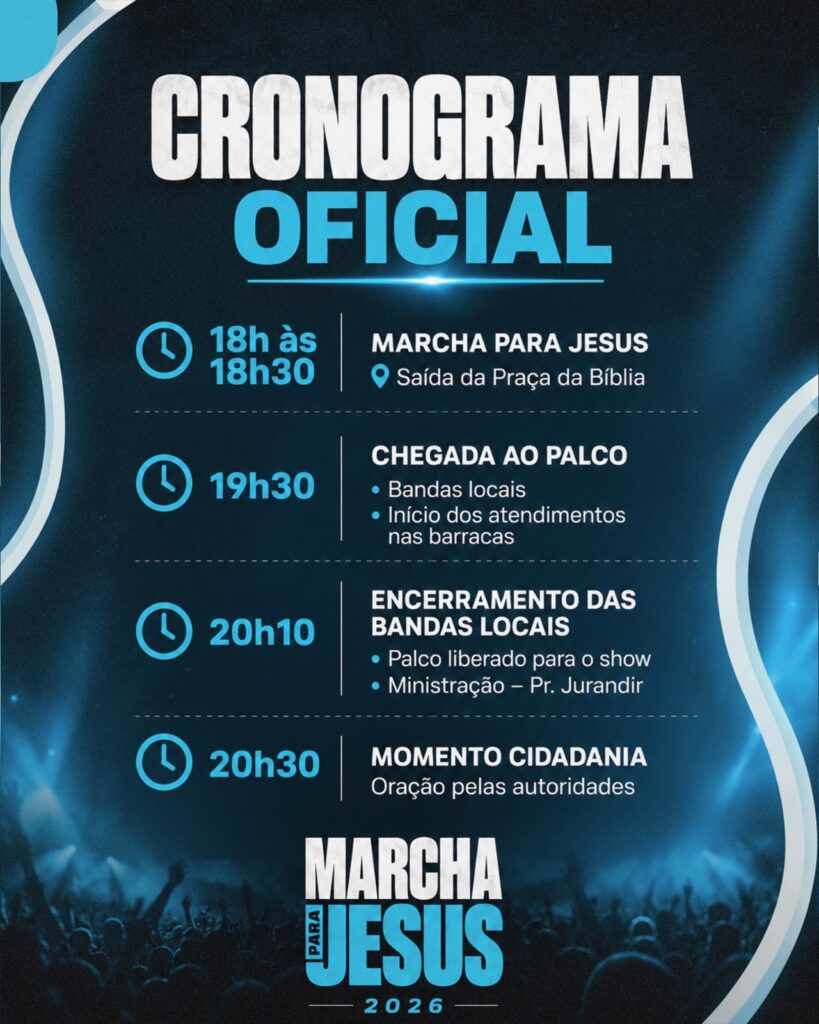 Marcha para Jesus 2026 começa hoje em Três Lagoas Marcha para Jesus 2026 começa hoje em Três Lagoas