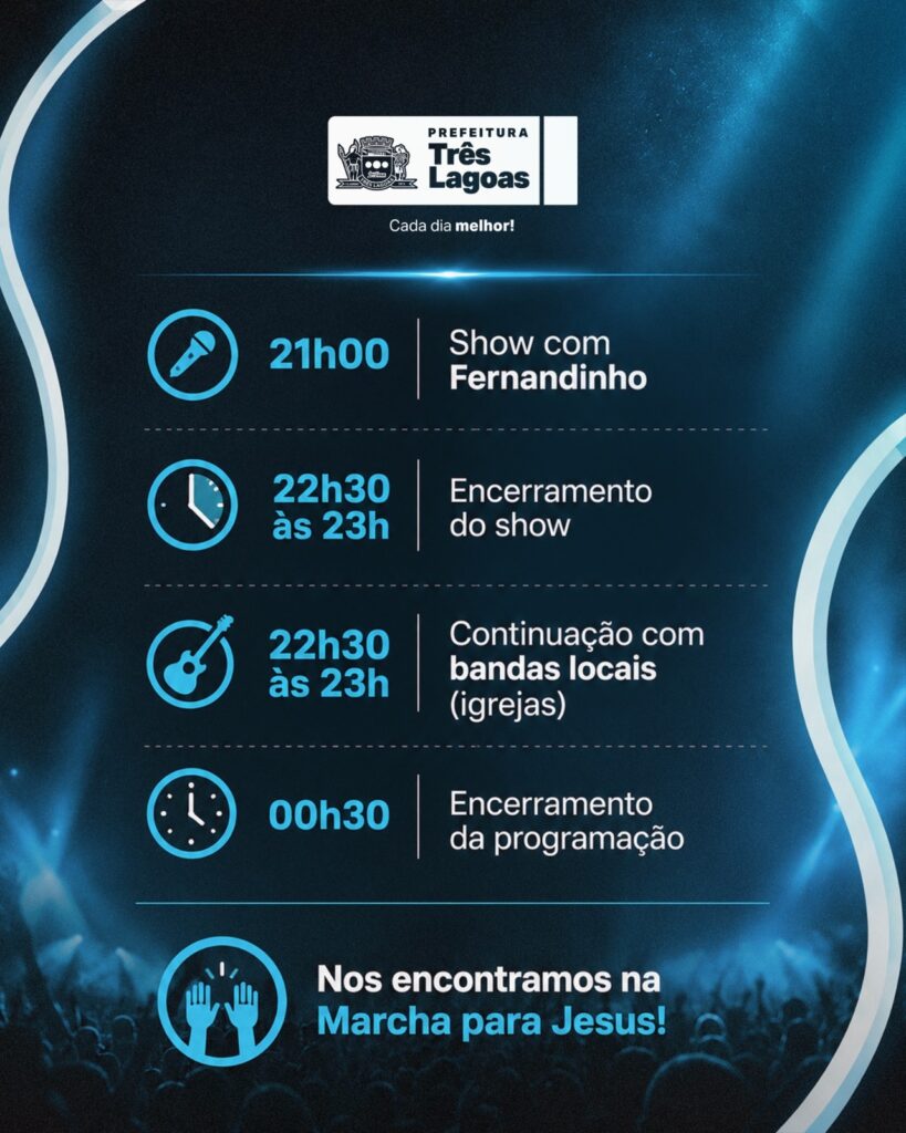 Marcha para Jesus 2026 começa hoje em Três Lagoas Marcha para Jesus 2026 começa hoje em Três Lagoas