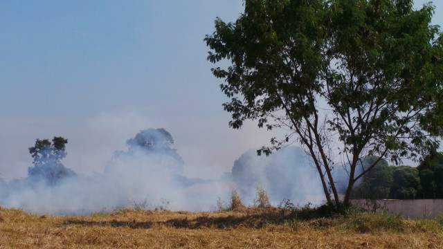 Fogo em terreno baldio causa mal estar em alunos da Funlec