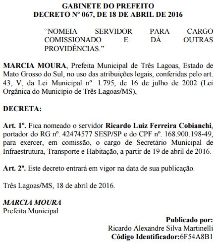 Prefeita Marcia Moura nomeia novo secretário de Obras