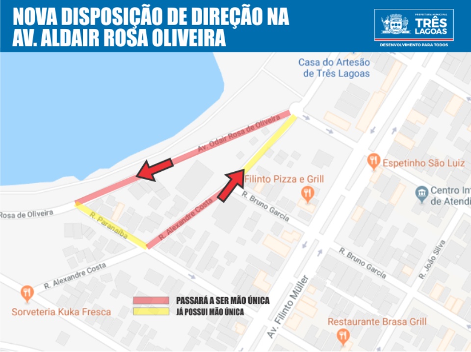 Vias passarão a ser de sentido único no Centro de Três Lagoas