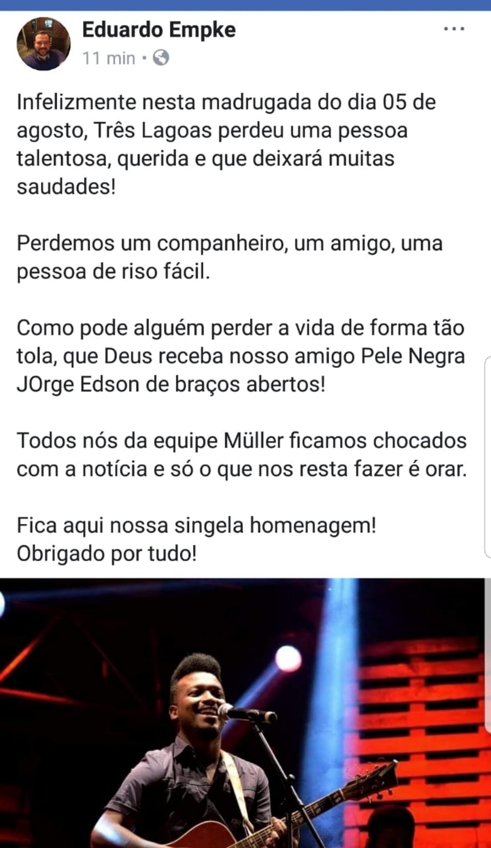 Amigos de Pele Negra manifestam-se nas redes sociais sobre a morte do artista Amigos de Pele Negra manifestam-se nas redes sociais sobre a morte do artista