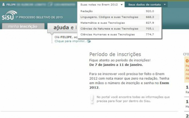 O internauta Murilo Gonçalves diz também teve acesso a notas de um estudante chamado Felipe (Foto: Arquivo pessoal)