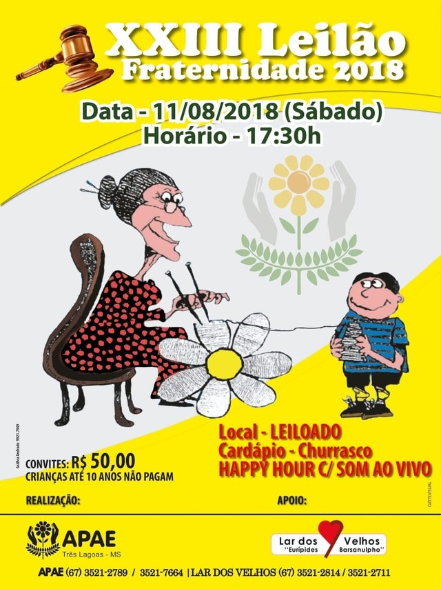 Leilão da Fraternidade pretende arrecadar fundos para APAE e Lar dos Idosos