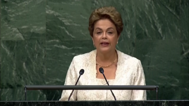 A presidente Dilma Rousseff durante discurso perante chefes de Estado mundiais na sede da Organização das Nações Unidas (ONU) (Foto: Assessoria)