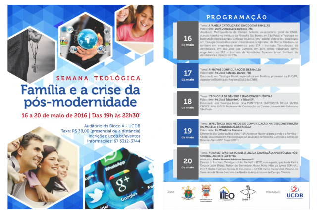 Semana Teológica discute “Família e a Crise da Pós-Modernidade”, com participações à distância e presenciais Serão cinco dias de programação. (Foto: Assessoria)