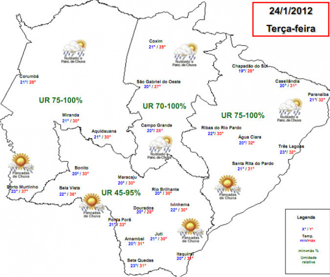 Confira no mapa a previsão do tempo para todas as regiões de MS
Foto: Divulgação - Cemtec/MS