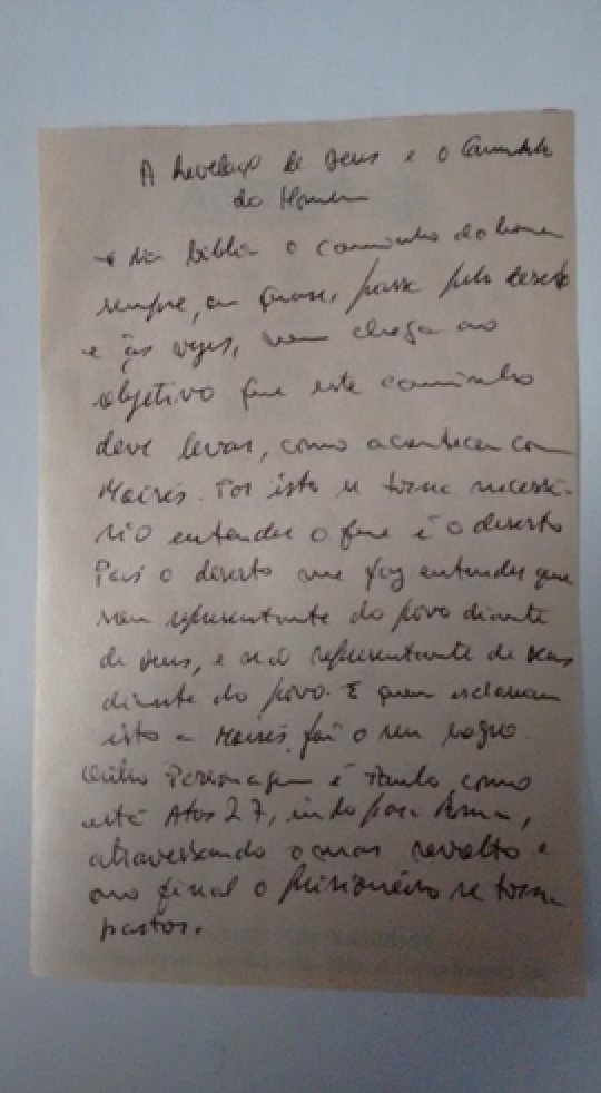 Paróquias da Diocese de Três Lagoas celebram missas em homenagem a Dom Moreira Texto manuscrito por Dom Moreira. (Foto: Assessoria)