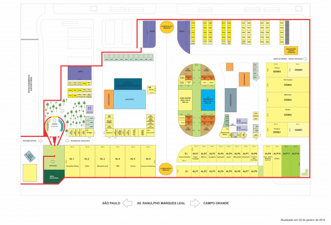 Planta do Recinto do Sindicato rural de Três Lagoas com a relação dos expositores já confirmados na feira (Painel Florestal)