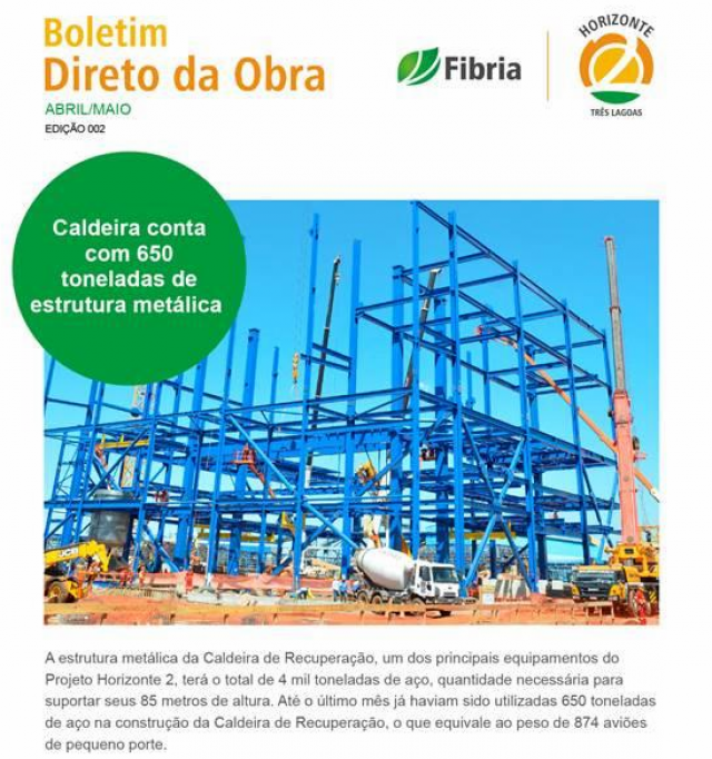 Fibria disponibiliza a 2ª edição do Boletim Direto da Obra do Projeto Horizonte 2