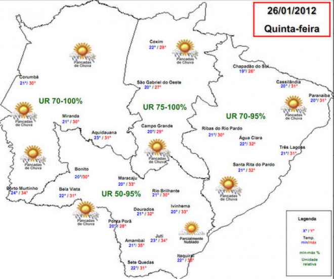 Confira no mapa a previsão do tempo para todas as regiões de MS
Foto: Divulgação Cemtec