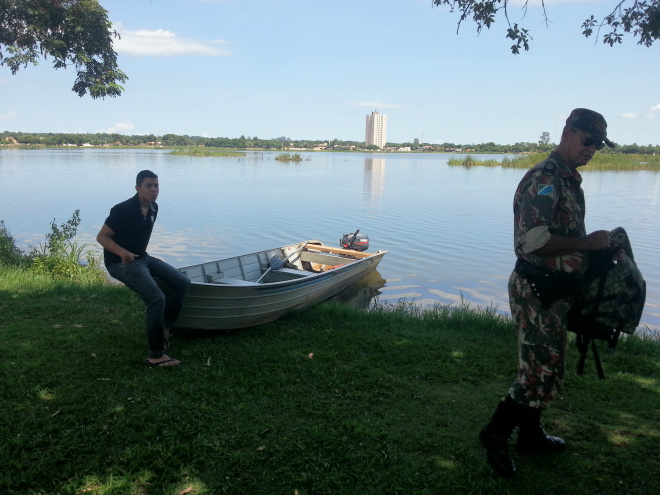 PMA busca por mais jacarés na Lagoa Maior PMA confirmou que o jacaré é do papo amarelo e que existem oficialmente dois no local. Foto: Cilleid Heredia