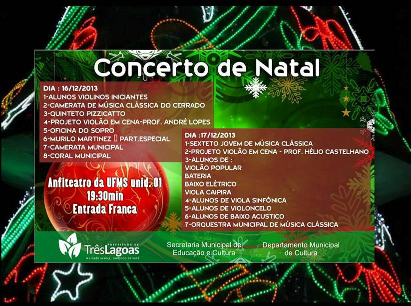 Alunos de Música se apresentam em Concerto de Natal O evento tem entrada franca e classificação livre (Foto: Divulgação/Assecom)