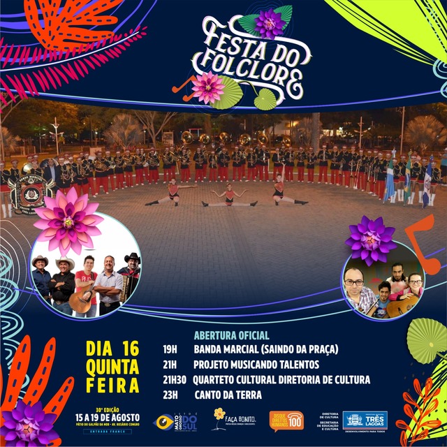 Abertura oficial da 30ª Festa do Folclore será hoje em Três Lagoas Abertura oficial da 30ª Festa do Folclore será hoje em Três Lagoas