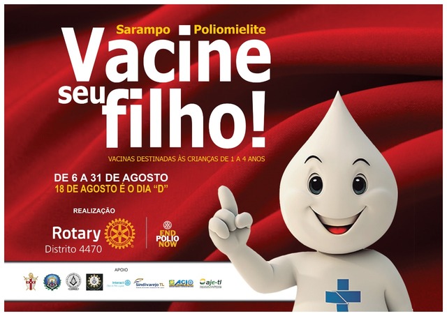 Dia D da vacinação contra Pólio e Sarampo começará oficialmente às 8h de sábado no Nova Três Lagoas Foto: Divulgação