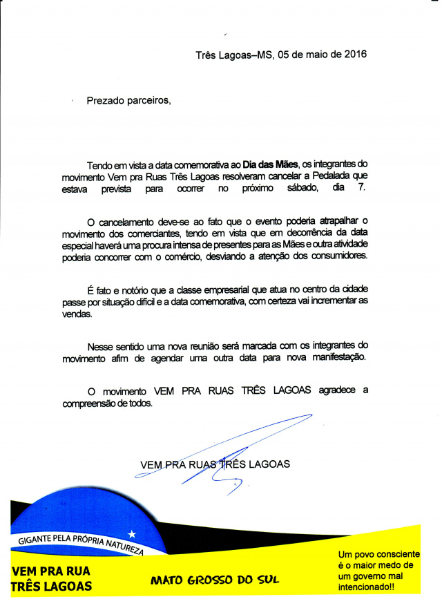 Devido às comemorações do Dia das Mães, Pedalada da Dilma é adiada Devido às comemorações do Dia das Mães, Pedalada da Dilma é adiada