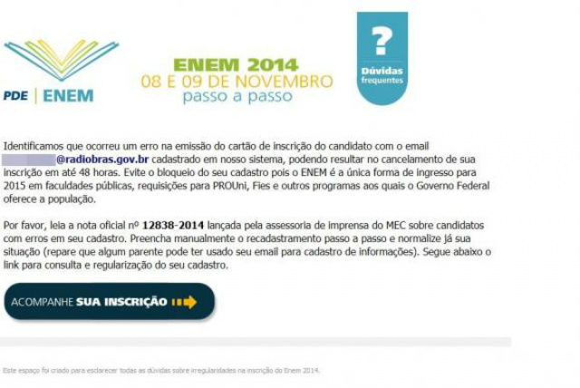 E-mail falso sobre o Enem usado para enganar usuários (Foto: Arquivo/Agência Brasil)
