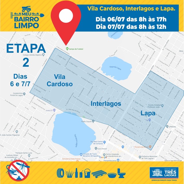Mais três bairros receberão Campanha “Meu Bairro Limpo” Áreas que receberão a Campanha Meu Bairro Limpo nesta sexta e sábado. Foto: Divulgação