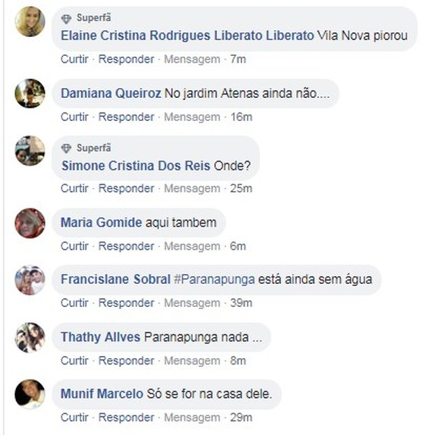 Sanesul deixa bairros por mais de 17h sem água em Três Lagoas Apesar da gerência da Sanesul afirmar que o fornecimento foi restabelecido, muitos leitores ainda relatam falta de água. Reprodução Facebook.