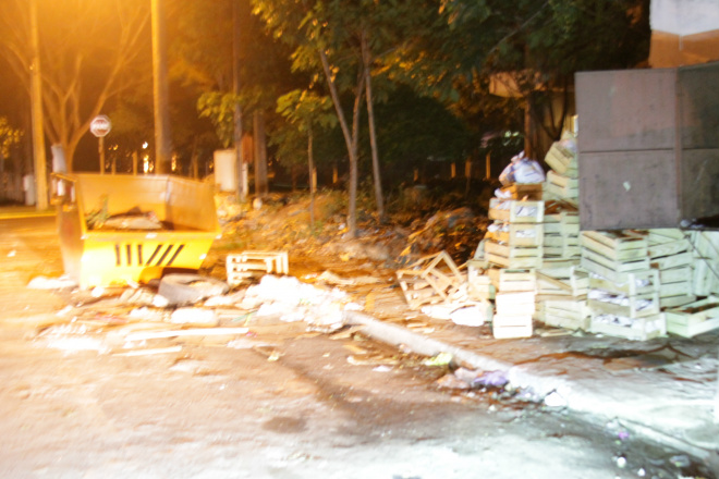 Lixo, restos de madeira a caixas de papelão são jogados na rua próximo à Lagoa Maior (Foto: Ricardo Ojeda)