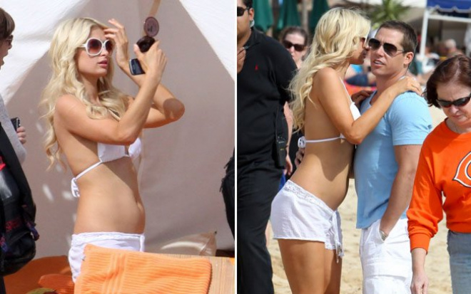 A barriguinha de Paris Hilton: aumenta a suspeita de uma gravidez (Foto: Splash News)