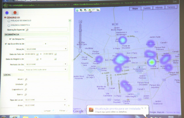 Mapa digitalizado mostra onde e quais são as características dos crimes.