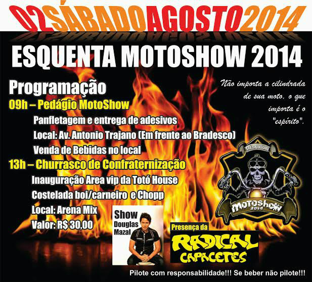Neste sábado, organização faz festa de pré-lançamento da 13ª edição do Motoshow Panfleto sobre o