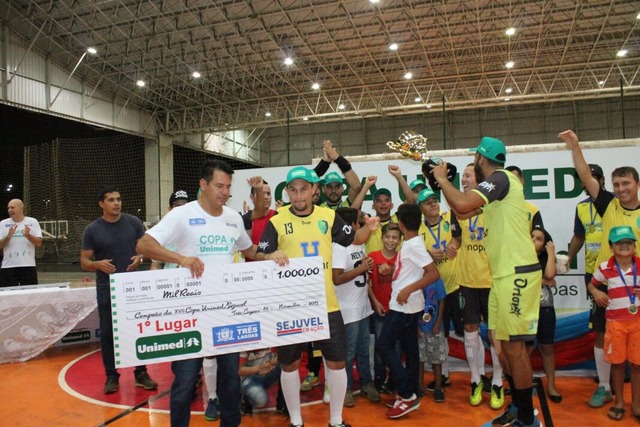 Com maioria das modalidades concluídas, edição 2017 da Copa Unimed se aproxima do final No futsal, carro chefe do JATs com 40 equipes, valeu o favoritismo que consagrou o Despachante 3 Lagoas campeão pelo segundo ano seguido (Foto/Assessoria)