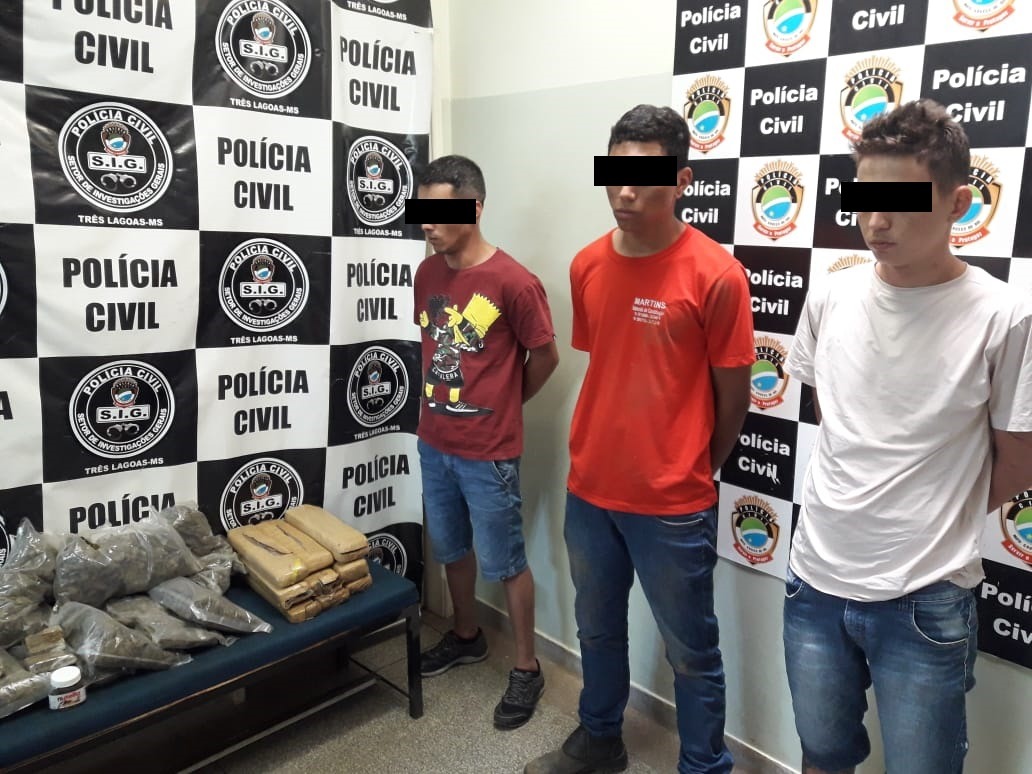 Em Três Lagoas, polícia prende trio com maconha em loja de construção (Fotos: Divulgação/Polícia Civil).