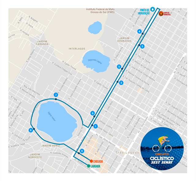 Circuito Ciclístico SEST SENAT acontece no próximo domingo, com 9 km de percurso Trajeto do passeio ciclístico passará por pontos turísticos. Ilustração: divulgação.