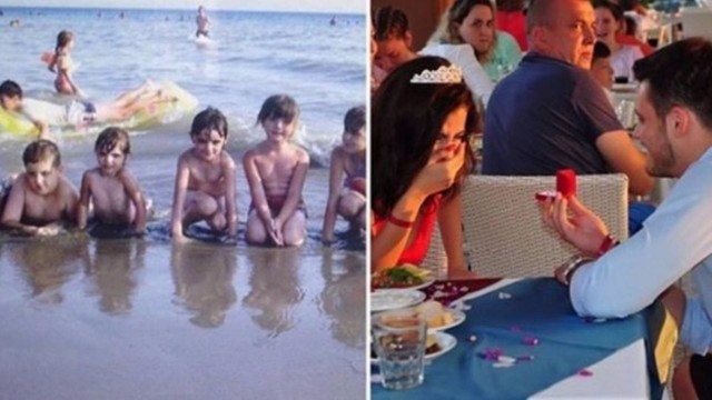 Jovem surpreende família ao se reconhecer ao fundo de foto de infância da noiva Mulher acha noivo em foto de infância Foto: Reprodução/Instagram