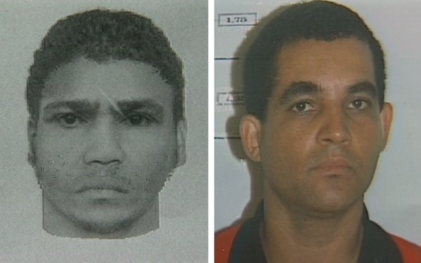 Retrato falado do Maníaco do Parque e ao lado a foto de Francisco de Assis Pereira, preso, apontado como o serial killer — Foto: Reprodução / Acervo TV Globo

