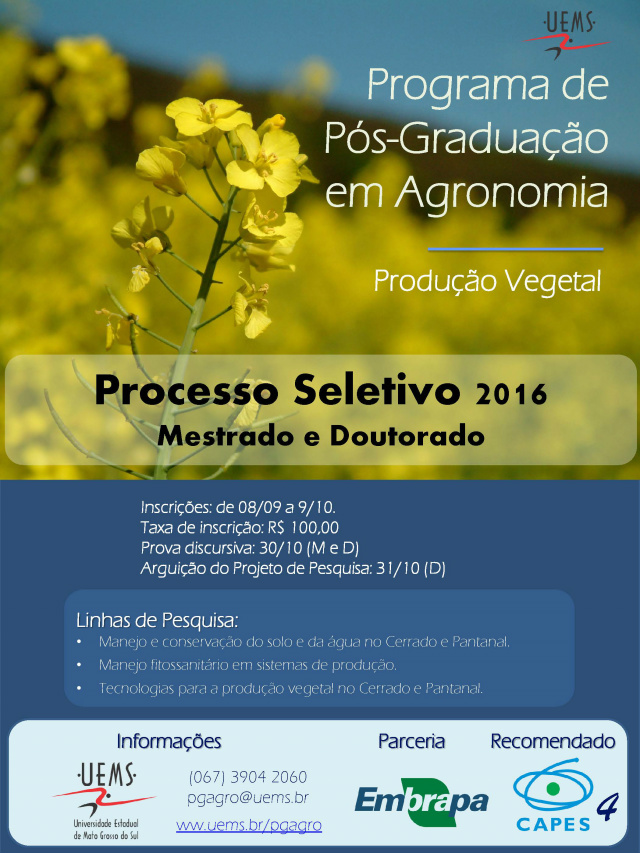 Mestrado e doutorado em Agronomia da UEMS estão com inscrições abertas Os interessados podem se candidatar em uma das três linhas de pesquisa. (Foto: Ilustração)